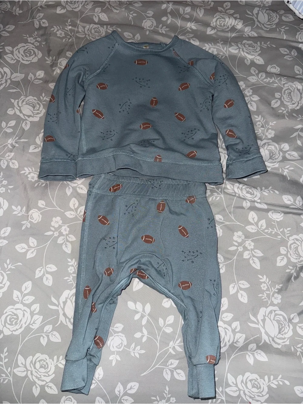 Blue Football Print Kids One-Piece Set